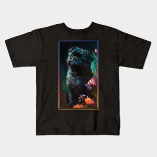 Affenpinscher Vibrant Tropical Flower Tall Digital Oil Painting Portrait 3 Kids T-Shirt